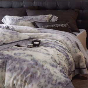 Digital printing floral duvet cover lyocell cotton bed sheets purple bedding set