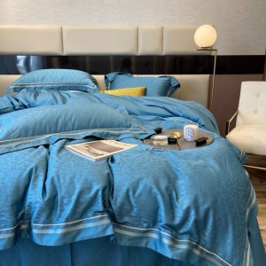 500tc Egyptian Cotton 4PCS Bed Sets Home Textile Blue Yarn-Dyed Jacquard Duvet Cover Bed Sheets Embroidery Edge Bedding Set Wholesale