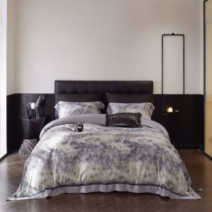 Digital printing floral duvet cover lyocell cotton bed sheets purple bedding set