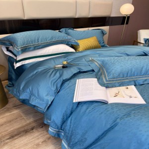 500tc Egyptian Cotton 4PCS Bed Sets Home Textile Blue Yarn-Dyed Jacquard Duvet Cover Bed Sheets Embroidery Edge Bedding Set Wholesale