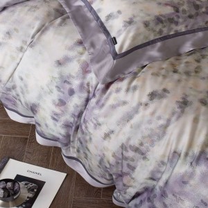 Digital printing floral duvet cover lyocell cotton bed sheets purple bedding set
