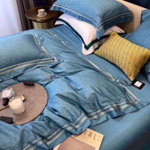 500tc Egyptian Cotton 4PCS Bed Sets Home Textile Blue Yarn-Dyed Jacquard Duvet Cover Bed Sheets Embroidery Edge Bedding Set Wholesale