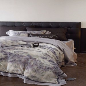 Digital printing floral duvet cover lyocell cotton bed sheets purple bedding set