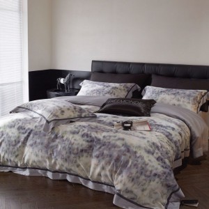 Digital printing floral duvet cover lyocell cotton bed sheets purple bedding set