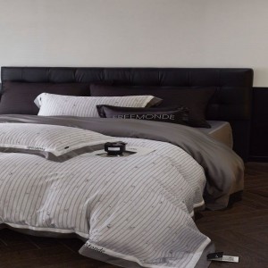 Stripe digital printing duvet cover gray bed sheets king size home lyocell cotton bedding set