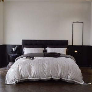 Stripe digital printing duvet cover gray bed sheets king size home lyocell cotton bedding set
