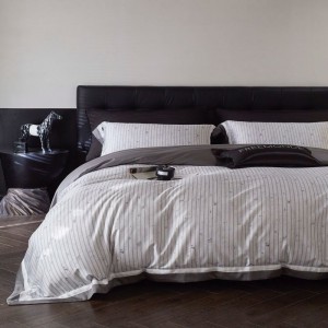 Stripe digital printing duvet cover gray bed sheets king size home lyocell cotton bedding set