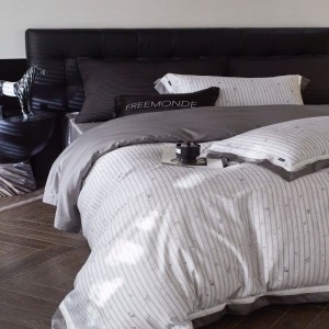Stripe digital printing duvet cover gray bed sheets king size home lyocell cotton bedding set