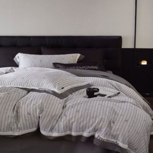 Stripe digital printing duvet cover gray bed sheets king size home lyocell cotton bedding set