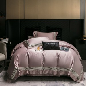 100s cotton embroidery duvet cover bed sheets pink bedding set