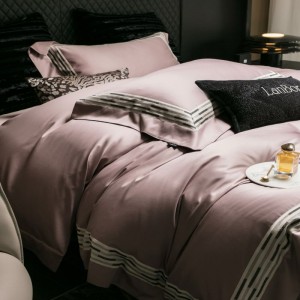 100s cotton embroidery duvet cover bed sheets pink bedding set