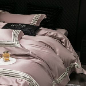 100s cotton embroidery duvet cover bed sheets pink bedding set
