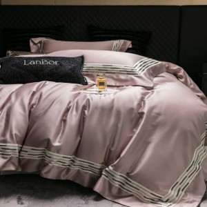 100s cotton embroidery duvet cover bed sheets pink bedding set