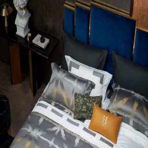 Custom Home Textile Luxury 100 Egyptian Cotton Yarn-Dyed Jacquard 4-Piece Bed Sets Satin/Sateen Silky Bed Sheet Set Collection Duvet Cover Sets Bedding Set