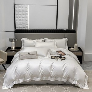 White 160s Satin Egyptian Cotton Quilt Cover Bed Sheets Luxury Plain Color Duvet Cover Flat Sheet 4PCS Bedding Set