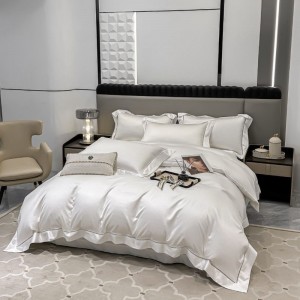 White 160s Satin Egyptian Cotton Quilt Cover Bed Sheets Luxury Plain Color Duvet Cover Flat Sheet 4PCS Bedding Set