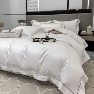 White 160s Satin Egyptian Cotton Quilt Cover Bed Sheets Luxury Plain Color Duvet Cover Flat Sheet 4PCS Bedding Set