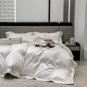 White 160s Satin Egyptian Cotton Quilt Cover Bed Sheets Luxury Plain Color Duvet Cover Flat Sheet 4PCS Bedding Set