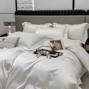 White 160s Satin Egyptian Cotton Quilt Cover Bed Sheets Luxury Plain Color Duvet Cover Flat Sheet 4PCS Bedding Set