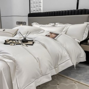 White 160s Satin Egyptian Cotton Quilt Cover Bed Sheets Luxury Plain Color Duvet Cover Flat Sheet 4PCS Bedding Set