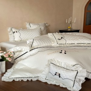 Quilted Cotton Filling Duvet Cover White Long Staple Cotton Bedspread Lace Pillowcases Bedding Set