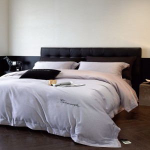 Lyocell cotton sanding embroidery bedding set purple bed sheet