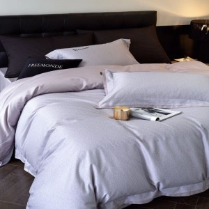 Lyocell cotton sanding embroidery bedding set purple bed sheet