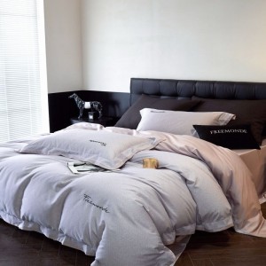 Lyocell cotton sanding embroidery bedding set purple bed sheet