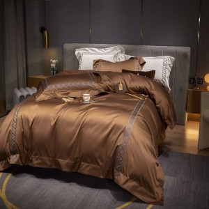 100s super soft pima cotton bedding set brown embroidery duvet cover bed sheets
