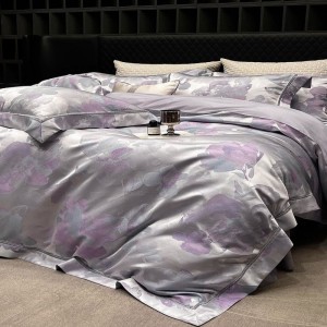 Light purple yarn-dyed jacquard bedding 100S Australian cotton bed sheets ykk zipper duvet quilt comforter cover king bedding set