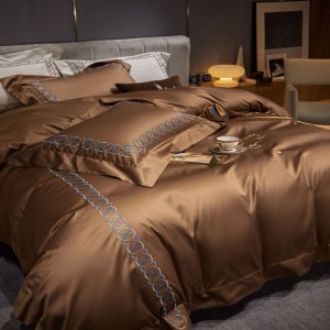 100s super soft pima cotton bedding set brown embroidery duvet cover bed sheets