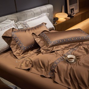 100s super soft pima cotton bedding set brown embroidery duvet cover bed sheets