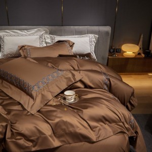 100s super soft pima cotton bedding set brown embroidery duvet cover bed sheets