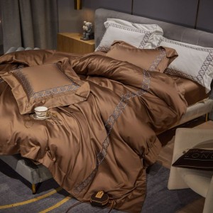 100s super soft pima cotton bedding set brown embroidery duvet cover bed sheets