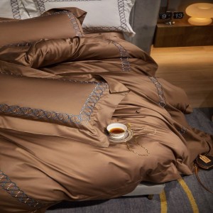 100s super soft pima cotton bedding set brown embroidery duvet cover bed sheets
