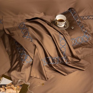 100s super soft pima cotton bedding set brown embroidery duvet cover bed sheets