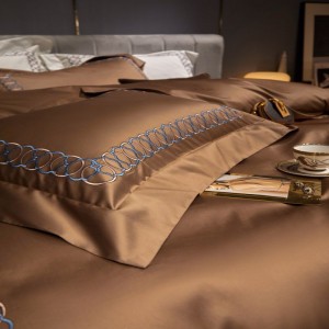 100s super soft pima cotton bedding set brown embroidery duvet cover bed sheets