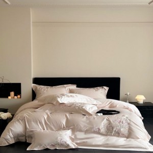 Pink 100s pure cotton high end luxury embroidery duvet cover bed sheets queen king size bedding set