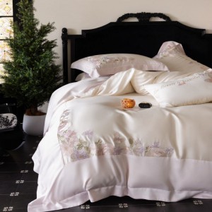 Luxury Pink Floral Embroidery Comforter Quilt Duvet Cover With 2 Pillowcases Bed Sheet Lyocell Bedding Set