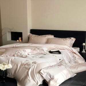 Pink 100s pure cotton high end luxury embroidery duvet cover bed sheets queen king size bedding set
