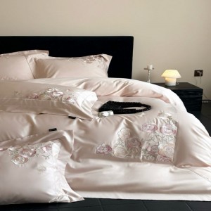 Pink 100s pure cotton high end luxury embroidery duvet cover bed sheets queen king size bedding set