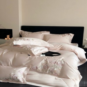 Pink 100s pure cotton high end luxury embroidery duvet cover bed sheets queen king size bedding set
