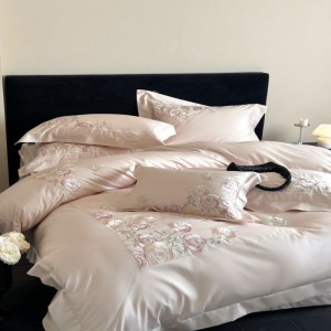 Pink 100s pure cotton high end luxury embroidery duvet cover bed sheets queen king size bedding set