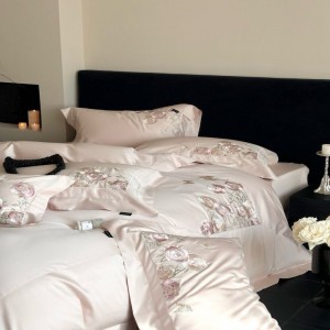 Pink 100s pure cotton high end luxury embroidery duvet cover bed sheets queen king size bedding set