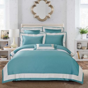 Blue 100% Cotton Duvet Cover Bed Sheet Set 500tc Solid Color Bedding Set Wholesale