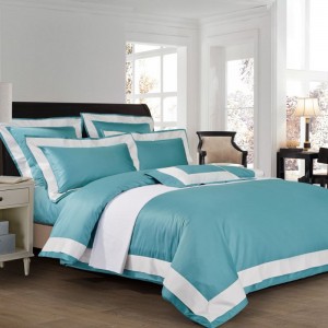 Blue 100% Cotton Duvet Cover Bed Sheet Set 500tc Solid Color Bedding Set Wholesale