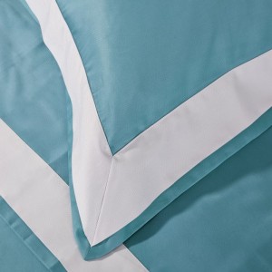 Blue 100% Cotton Duvet Cover Bed Sheet Set 500tc Solid Color Bedding Set Wholesale