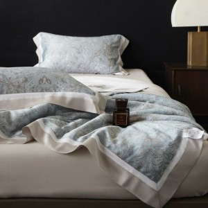 Luxury Blue Digital Printing Summer Quilt 100% 500tc Lyocell Duvet Bed Sheet Custom 4PCS Bedding Set