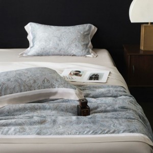 Luxury Blue Digital Printing Summer Quilt 100% 500tc Lyocell Duvet Bed Sheet Custom 4PCS Bedding Set