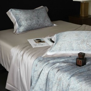 Luxury Blue Digital Printing Summer Quilt 100% 500tc Lyocell Duvet Bed Sheet Custom 4PCS Bedding Set
